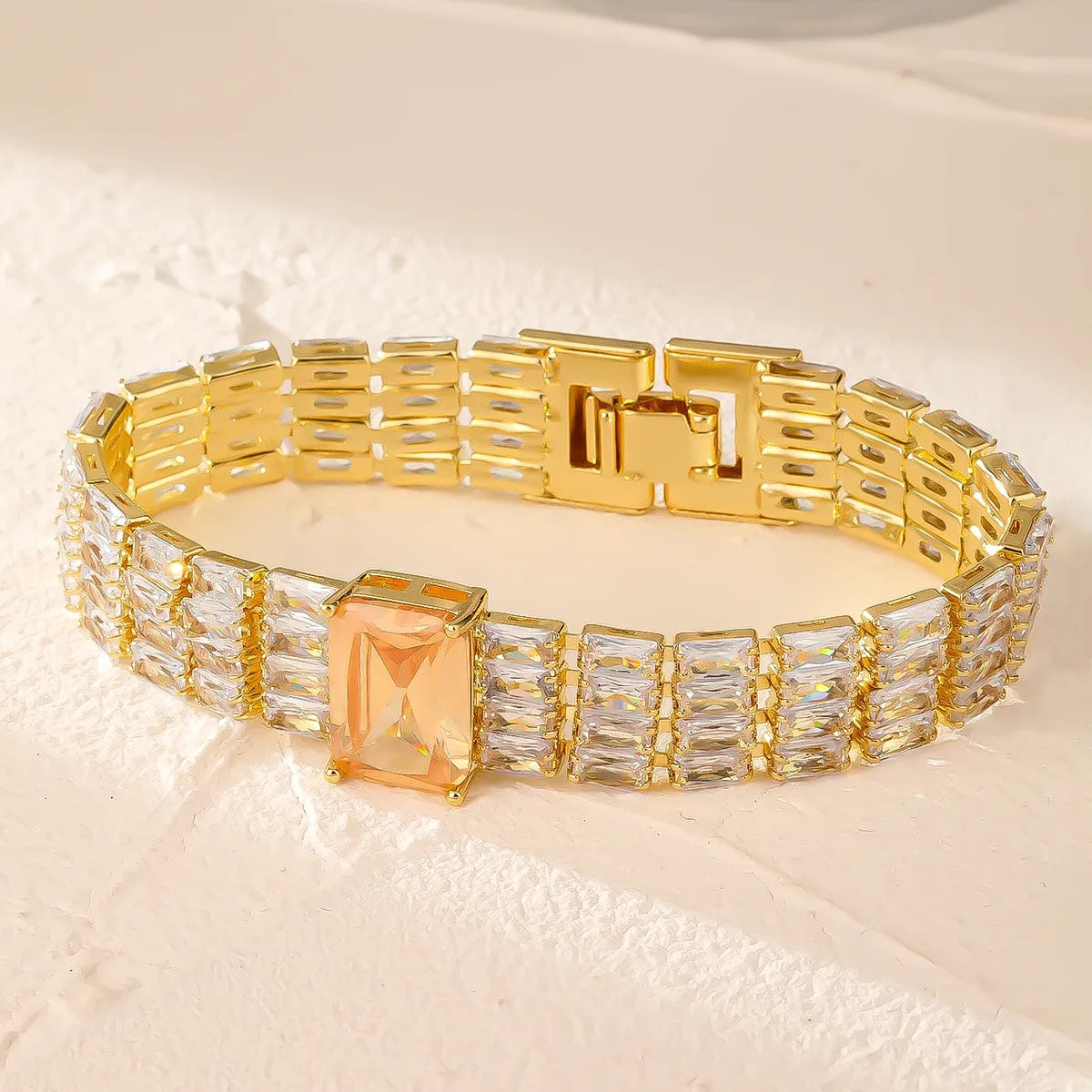 Modern Style Colorful Copper Plating Inlay Zircon White Gold Plated Gold Plated Bracelets