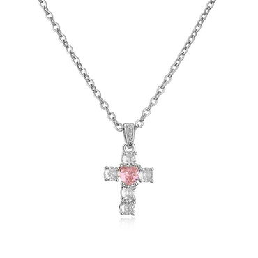 Modern Style Cross Copper Inlay Zircon Pendant Necklace