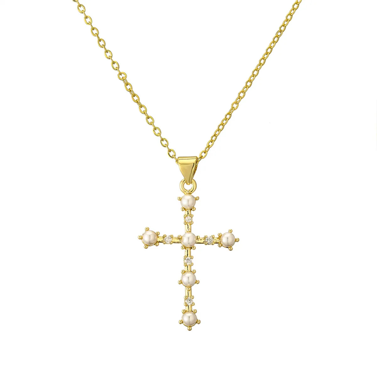 Modern Style Cross Letter Devil'S Eye Copper Gold Plated Pearl Zircon Pendant Necklace In Bulk