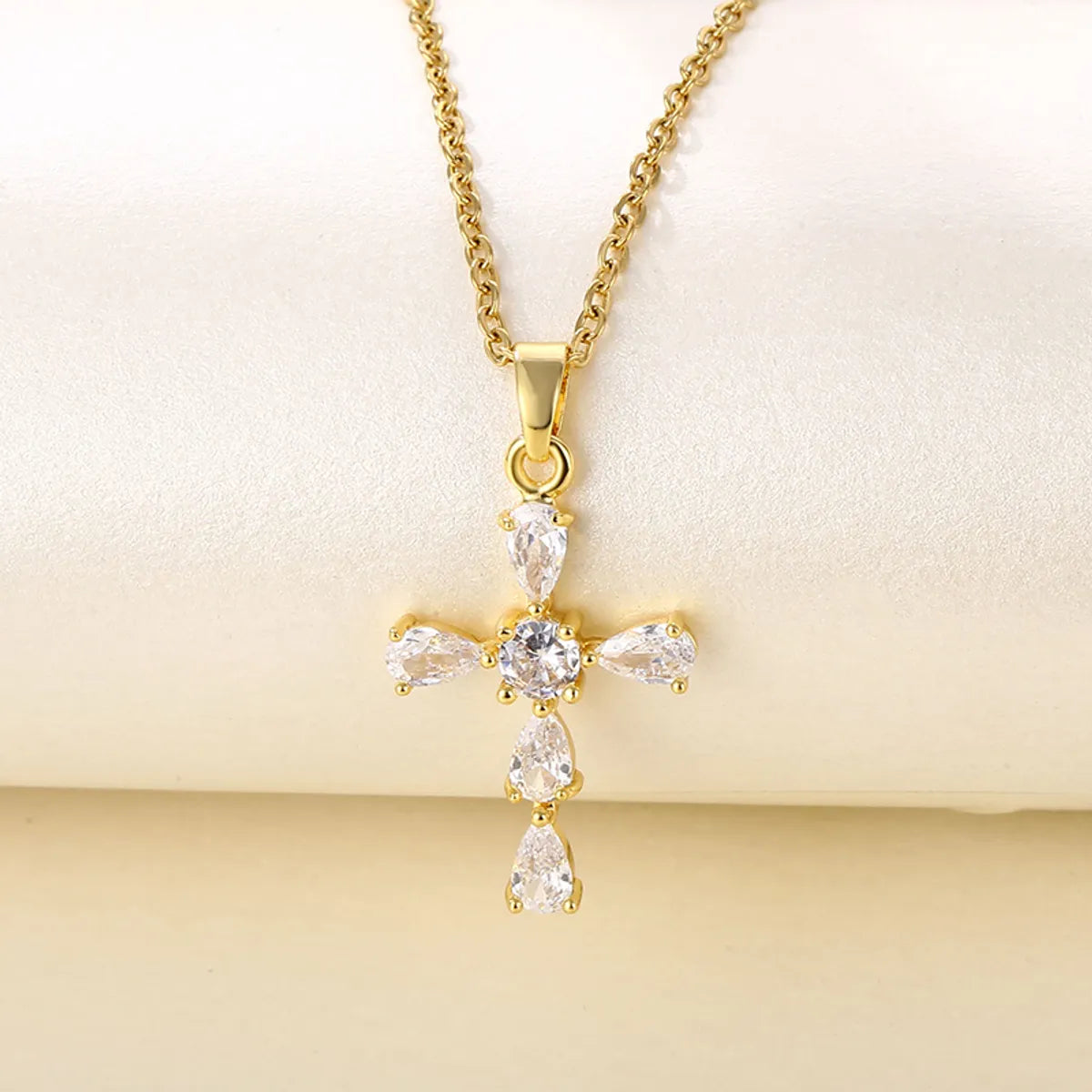 Modern Style Cross Stainless Steel Titanium Steel Plating Inlay Zircon 18k Gold Plated Gold Plated Pendant Necklace