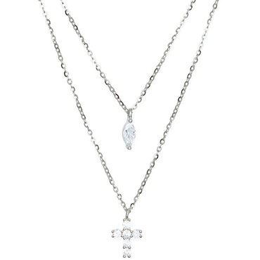 Modern Style Cross Sterling Silver Zircon Double Layer Necklaces In Bulk