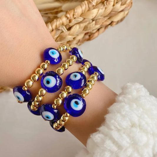 Modern Style Devil'S Eye 18k Gold Plated Glass Copper Wholesale Bracelets