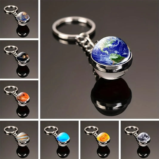 Modern Style Earth Stainless Steel Glass Inlay Glass Unisex Keychain