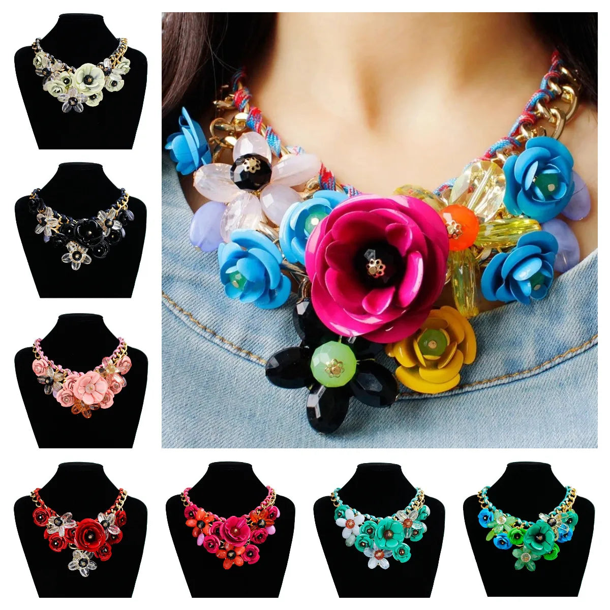 Wholesale Jewelry Modern Style Flower Arylic Iron Plating Necklace