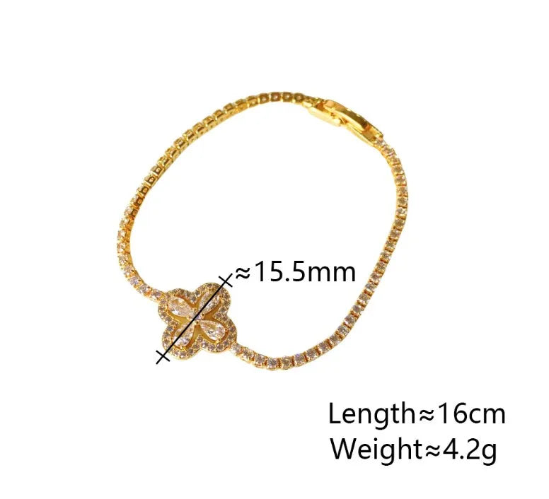 Modern Style Four Leaf Clover Copper Plating Inlay Zircon Gold Plated Bracelets