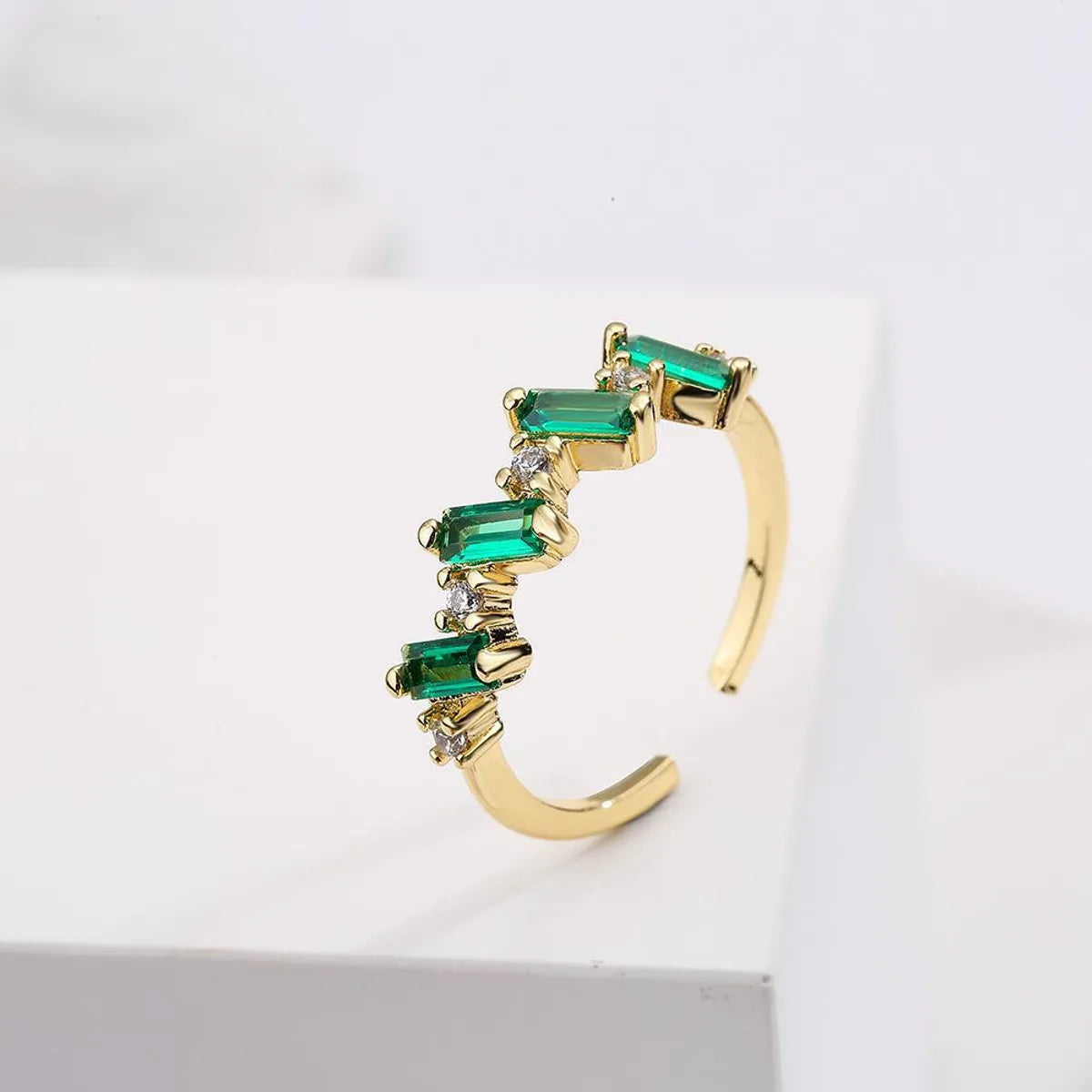 Modern Style Geometric Copper Plating Inlay Zircon 18k Gold Plated Open Rings