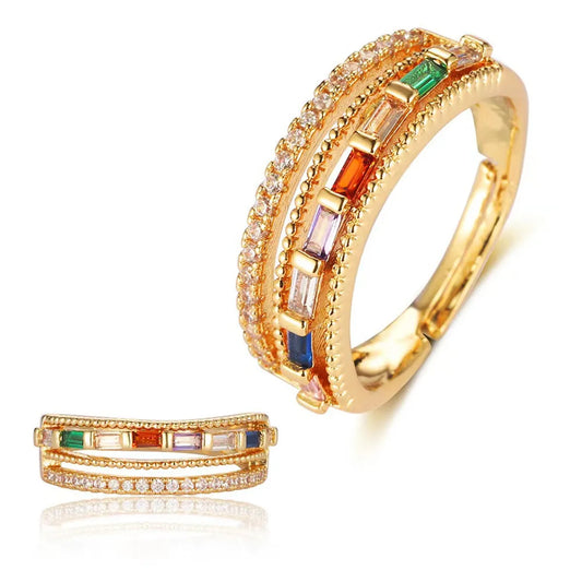 Modern Style Geometric Copper Plating Inlay Zircon Open Rings