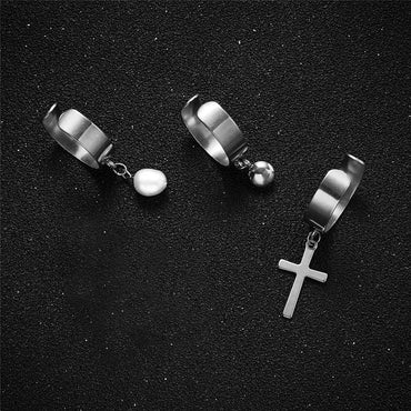 Modern Style Geometric Cross Heart Shape Stainless Steel Artificial Gemstones Freshwater Pearl Open Ring In Bulk