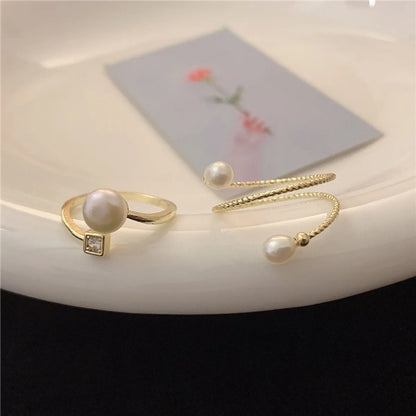 Modern Style Geometric Freshwater Pearl Copper Inlay Freshwater Pearl Open Ring