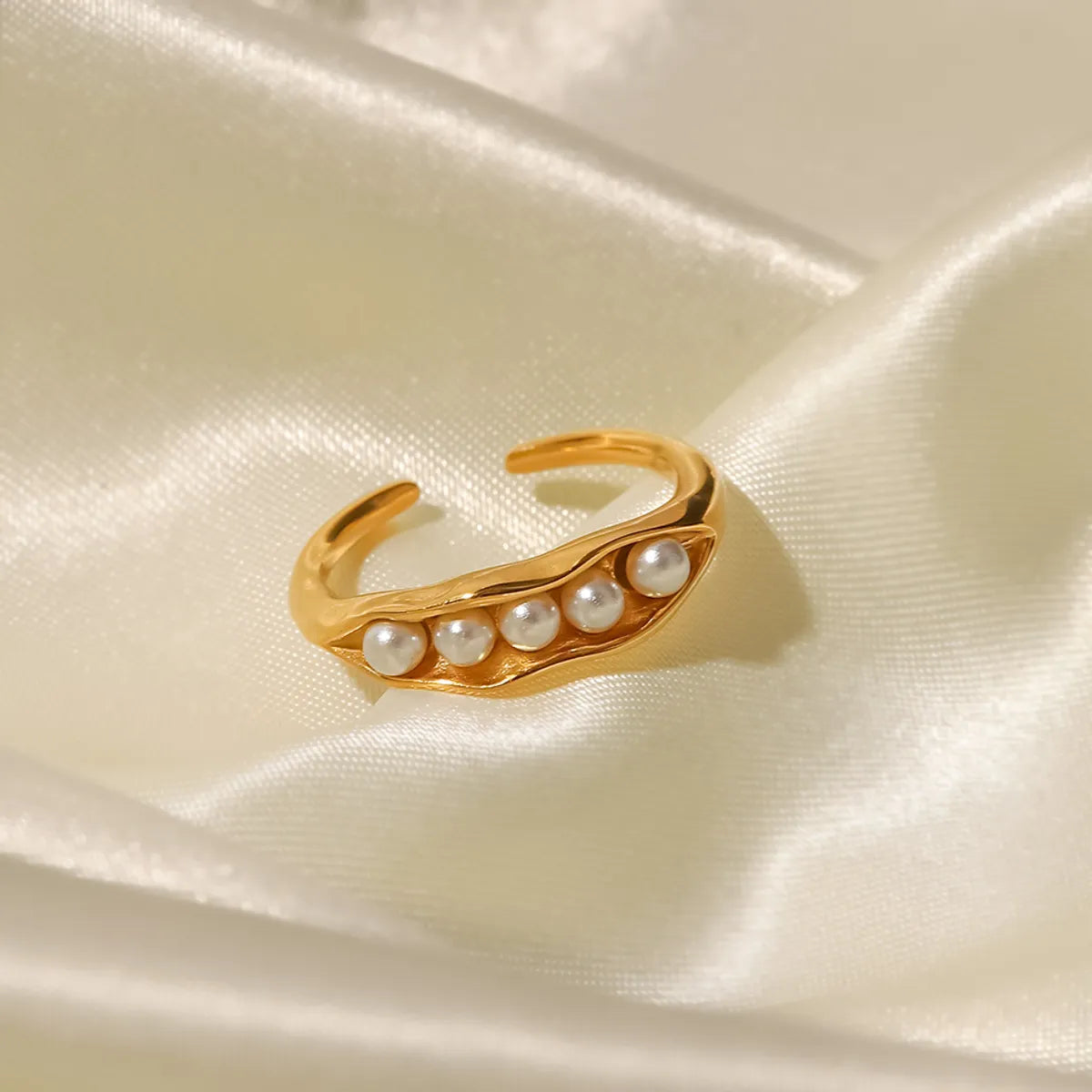 Modern Style Geometric Stainless Steel Pearl Plating Gold Plated Open Ring