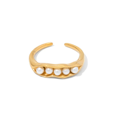 Modern Style Geometric Stainless Steel Pearl Plating Gold Plated Open Ring