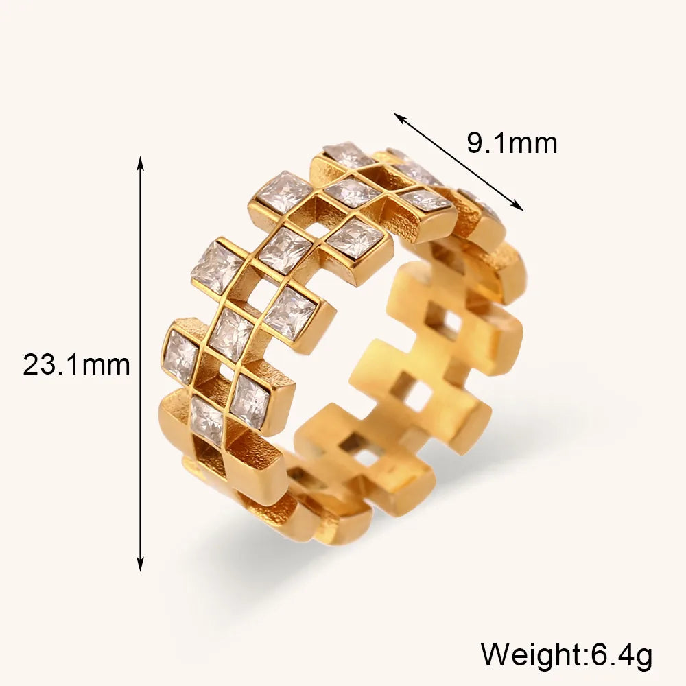 Modern Style Geometric Stainless Steel Plating Inlay Zircon Rings