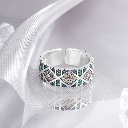 Modern Style Geometric Sterling Silver Inlay Zircon Open Ring