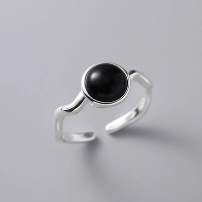 Modern Style Geometric Sterling Silver Plating Inlay Agate Open Rings