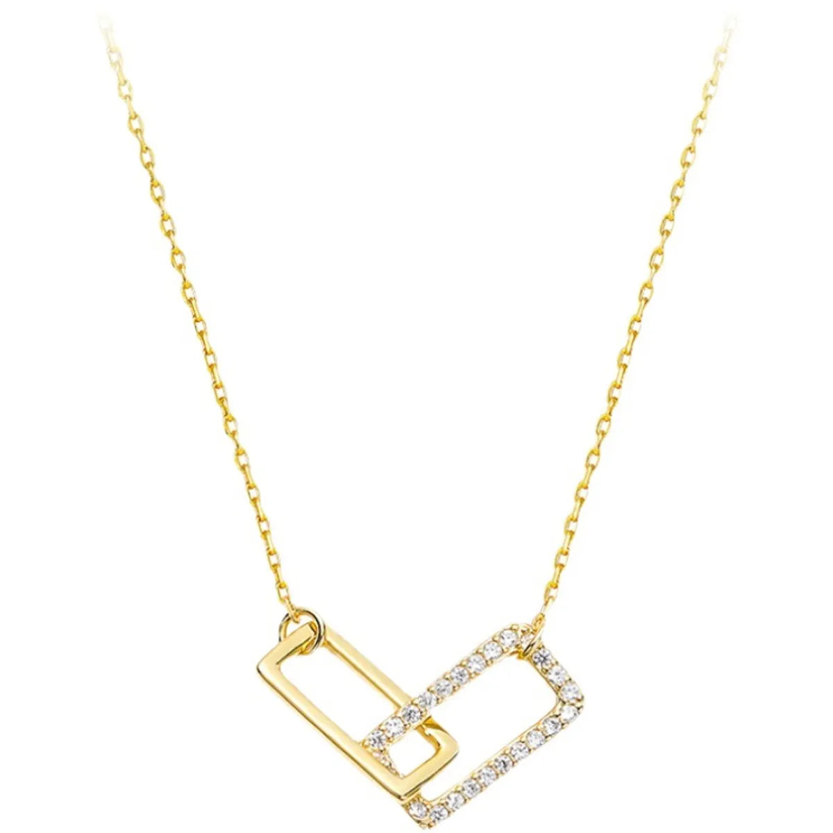 Modern Style Geometric Sterling Silver Plating Inlay Artificial Rhinestones 14k Gold Plated Pendant Necklace