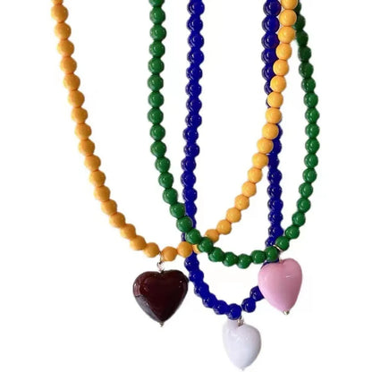 Modern Style Heart Shape Beaded Women'S Pendant Necklace