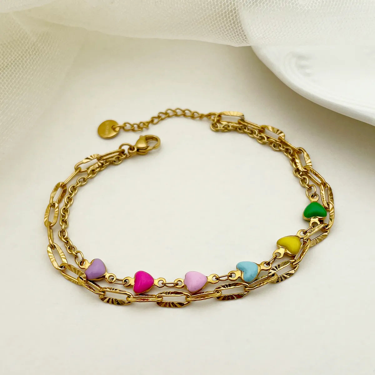 Modern Style Heart Shape Stainless Steel Layered Enamel Plating Gold Plated Bracelets