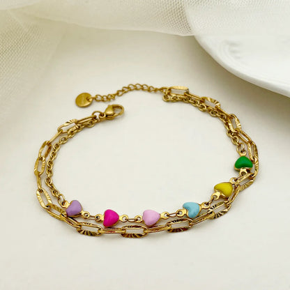 Modern Style Heart Shape Stainless Steel Layered Enamel Plating Gold Plated Bracelets