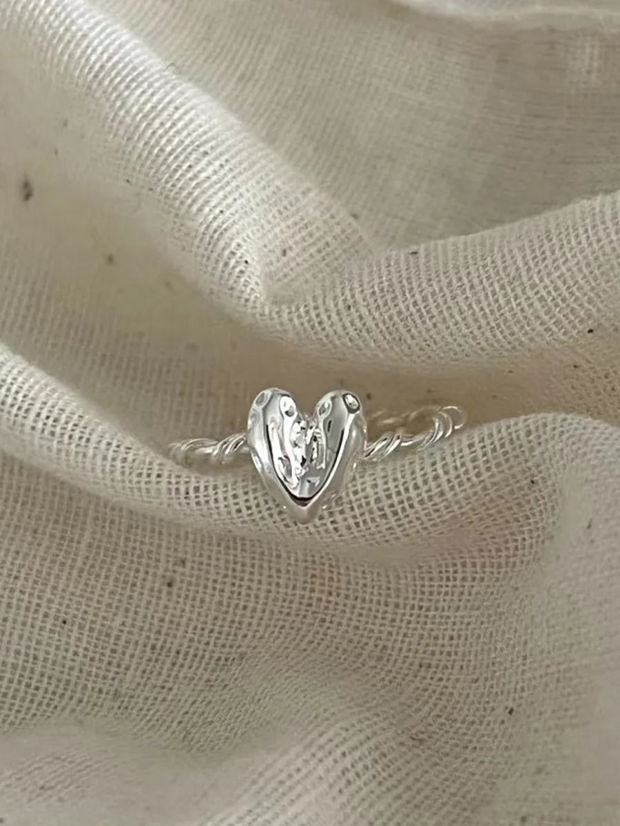 Modern Style Heart Shape Sterling Silver Plating Open Ring