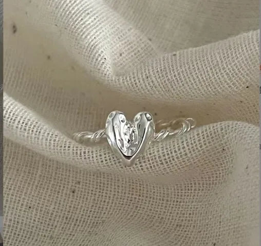 Modern Style Heart Shape Sterling Silver Plating Open Ring