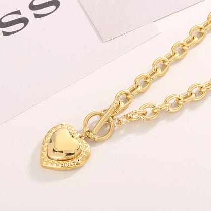 Modern Style Heart Shape Titanium Steel Plating 18k Gold Plated Earrings Necklace