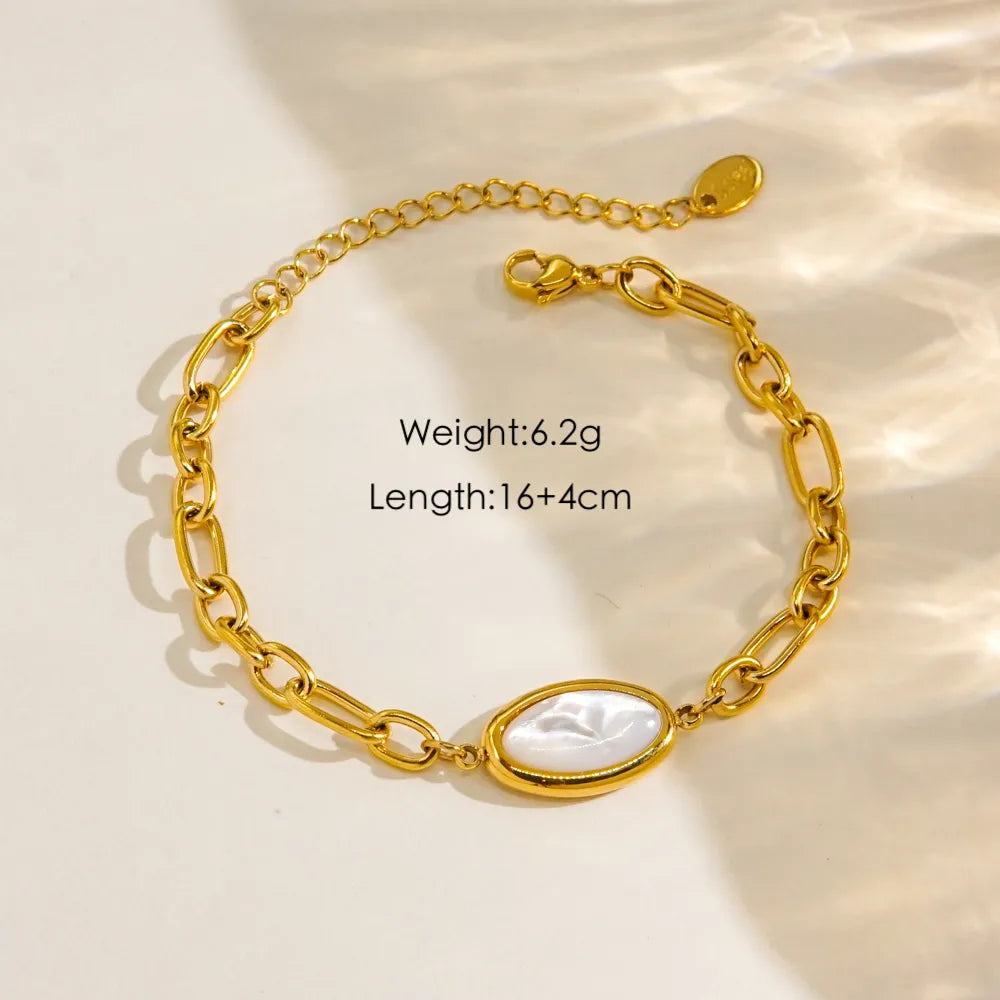 Modern Style IG Style Geometric Flower 304 Stainless Steel Natural Stone Freshwater Pearl 14K Gold Plated Natural Stone Shell Zircon Bracelets In Bulk