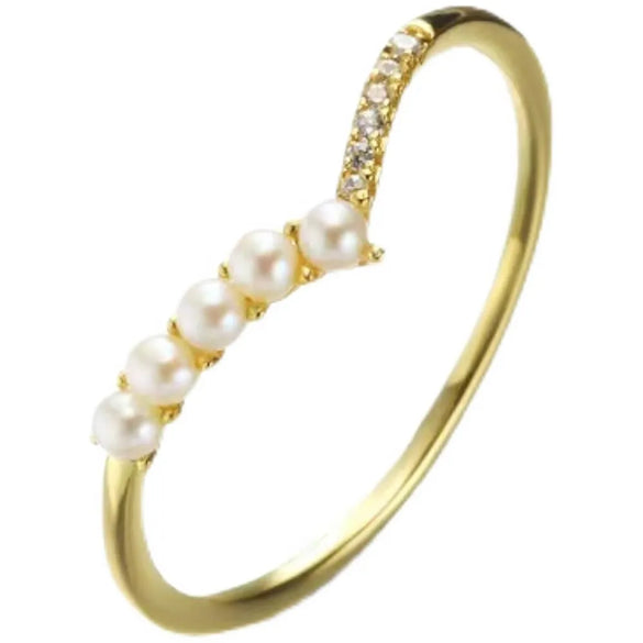 Modern Style Letter Sterling Silver Plating Inlay Artificial Gemstones Pearl 18k Gold Plated Rings