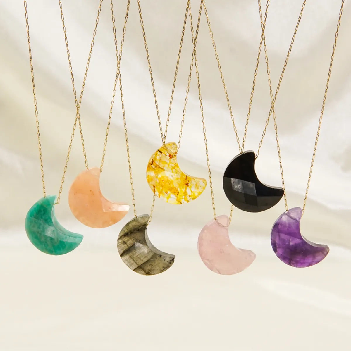 Modern Style Moon Stainless Steel Natural Stone Plating Pendant Necklace