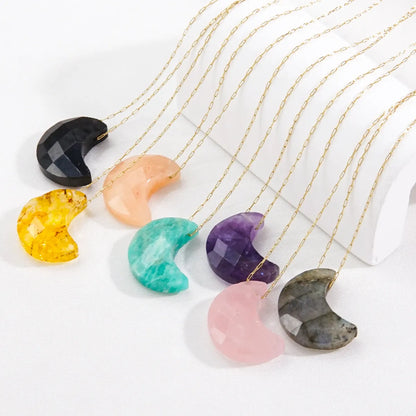 Modern Style Moon Stainless Steel Natural Stone Plating Pendant Necklace