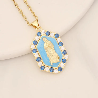 Modern Style Portrait Stainless Steel Copper Enamel Inlay Zircon Pendant Necklace