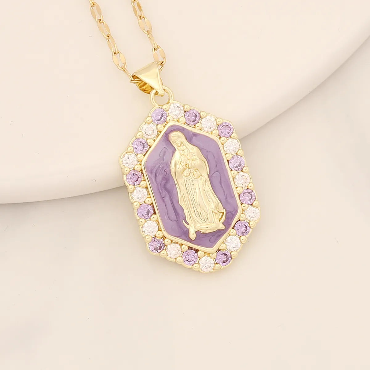 Modern Style Portrait Stainless Steel Copper Enamel Inlay Zircon Pendant Necklace