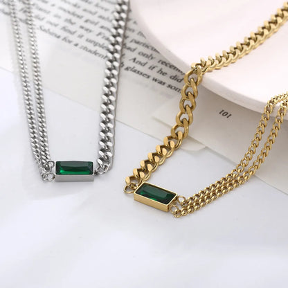 Modern Style Rectangle Titanium Steel Plating Inlay Glass 18k Gold Plated Bracelets Necklace