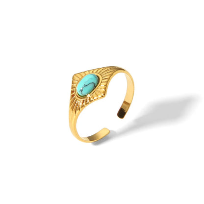 304 Stainless Steel 18K Gold Plated Modern Style Plating Inlay Rhombus Turquoise Open Rings