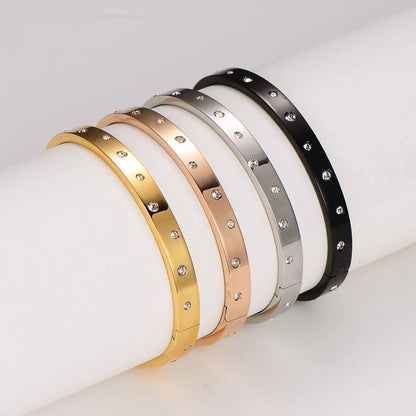 Modern Style Roman Style Commute Geometric 304 Stainless Steel Zircon Bangle In Bulk