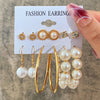 Modern Style Round Alloy Artificial Rhinestones Artificial Pearls Earrings 6 Pairs