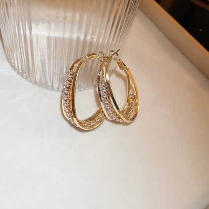 Modern Style Round Alloy Inlay Zircon Women's Hoop Earrings