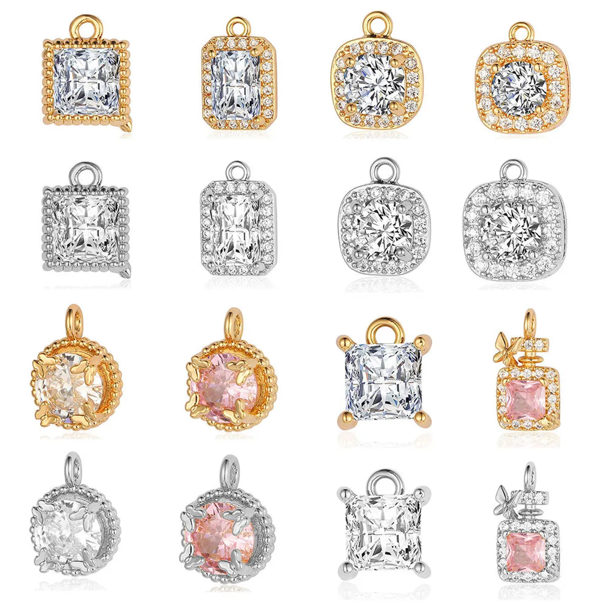 Modern Style Round Square Copper Zircon Charms In Bulk