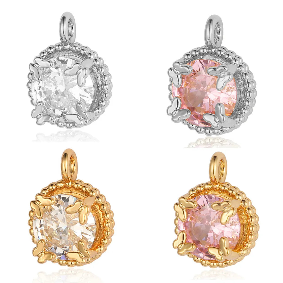 Modern Style Round Square Copper Zircon Charms In Bulk