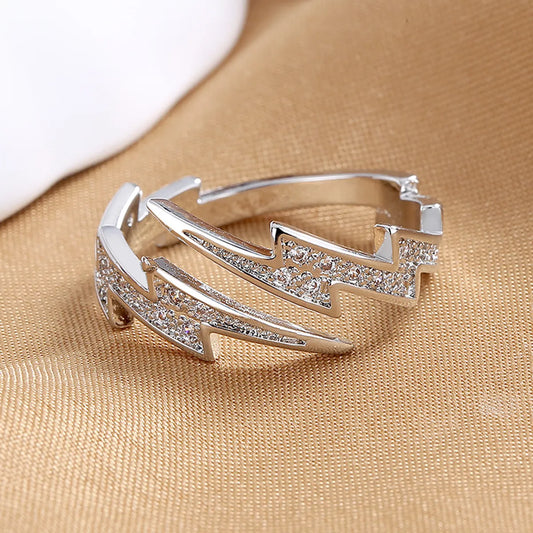 Modern Style Round Sterling Silver Inlay Zircon Open Rings