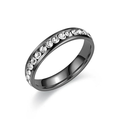 Wholesale Jewelry Modern Style Round Titanium Steel Artificial Diamond 18K Gold Plated Inlay Rings