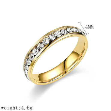 Wholesale Jewelry Modern Style Round Titanium Steel Artificial Diamond 18K Gold Plated Inlay Rings