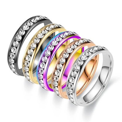 Wholesale Jewelry Modern Style Round Titanium Steel Artificial Diamond 18K Gold Plated Inlay Rings