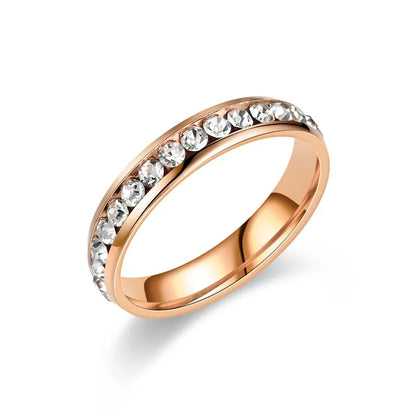 Wholesale Jewelry Modern Style Round Titanium Steel Artificial Diamond 18K Gold Plated Inlay Rings