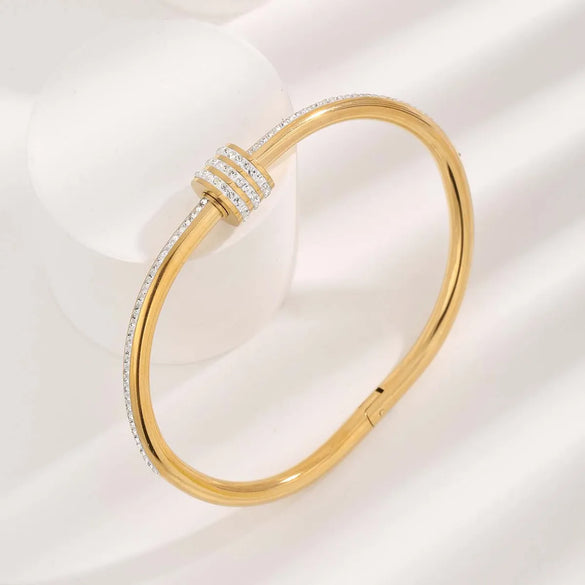 Modern Style Round Titanium Steel Gold Plated Zircon Bangle In Bulk