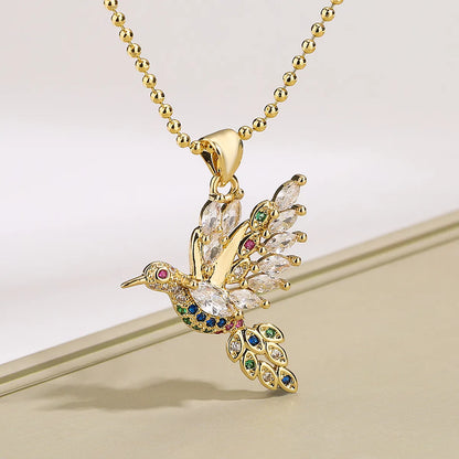 Modern Style Shiny Bird Copper 18k Gold Plated Zircon Pendant Necklace In Bulk