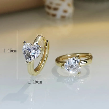 Modern Style Shiny Heart Shape Metal Plating Inlay Zircon Gold Plated Women's Hoop Earrings