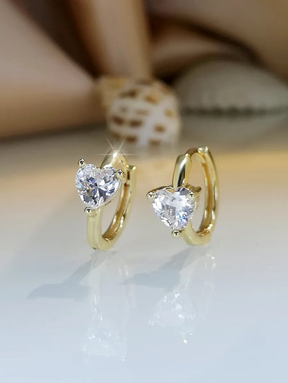 Modern Style Shiny Heart Shape Metal Plating Inlay Zircon Gold Plated Women's Hoop Earrings