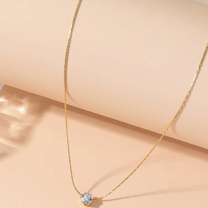 Modern Style Shiny Round Titanium Steel Polishing Plating Inlay Rhinestones 18k Gold Plated Necklace