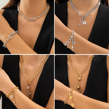 Modern Style Shiny Solid Color Alloy Iron Copper Plating Inlay Rhinestones 18k Gold Plated Women's Bracelets Necklace