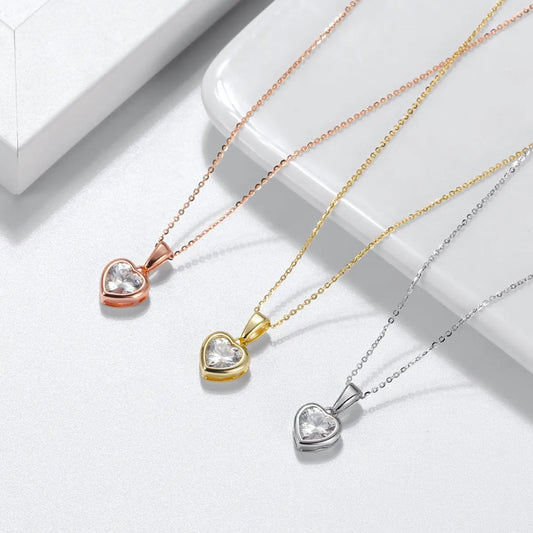 Modern Style Simple Style Classic Style Heart Shape Sterling Silver 14k Gold Plated White Gold Plated Rhodium Plated Zircon Pendant Necklace In Bulk